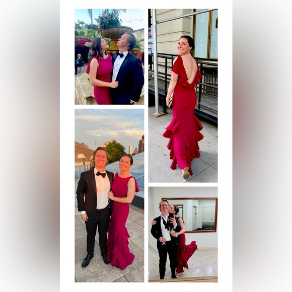 Theia Raspberry ruffle gown size 2/4 - Picture 2 of 6